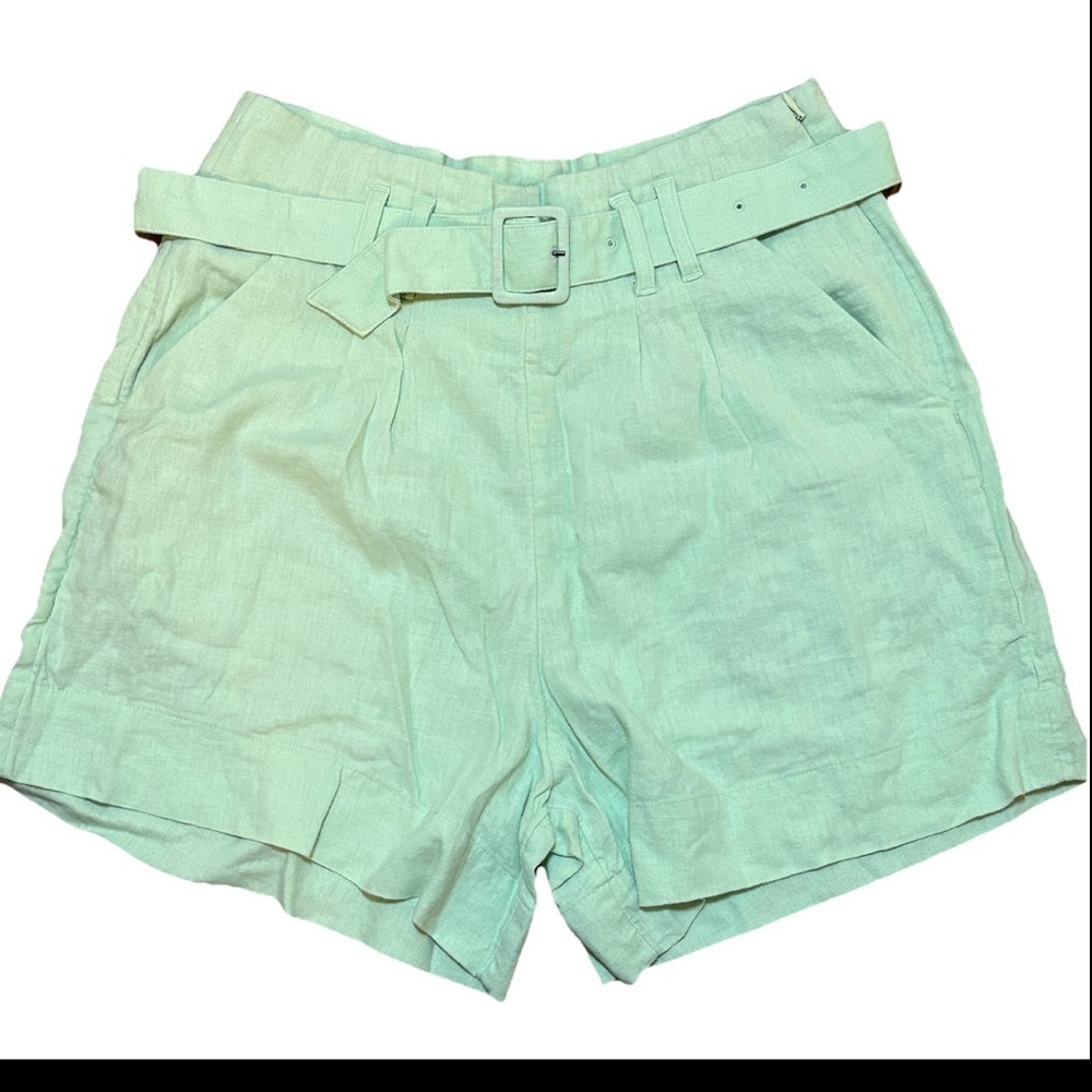 Abercrombie & Fitch High Rise Linen Blend Shorts Sz M Light Sage Green Pistachio